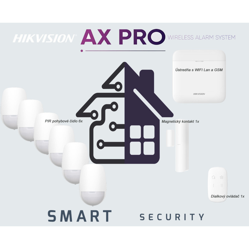 Bezdôtový alarm do domu-set Hikvision AXPRO-PWA64-W, 6xPir, MG kont...