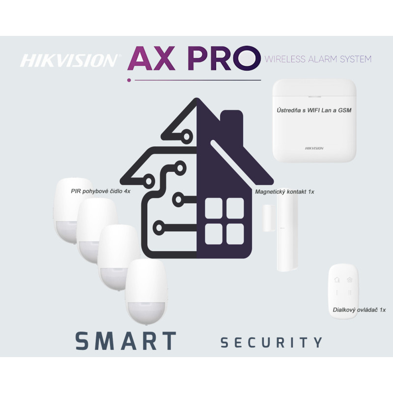 Bezdôtový alarm do domu-set Hikvision AXPRO-PWA64-W, 4xPir, MG kont...