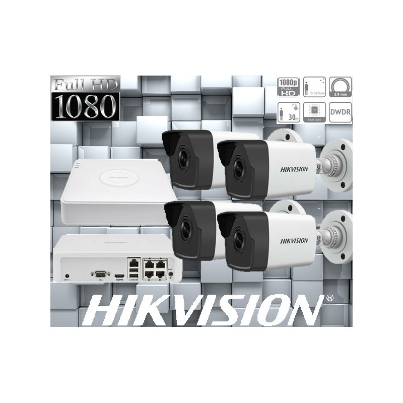 SET-4-HIKVISION-2MP-IP-DS-2CD1021-I-FULL HD-IR30m - Hikvision IP *2...
